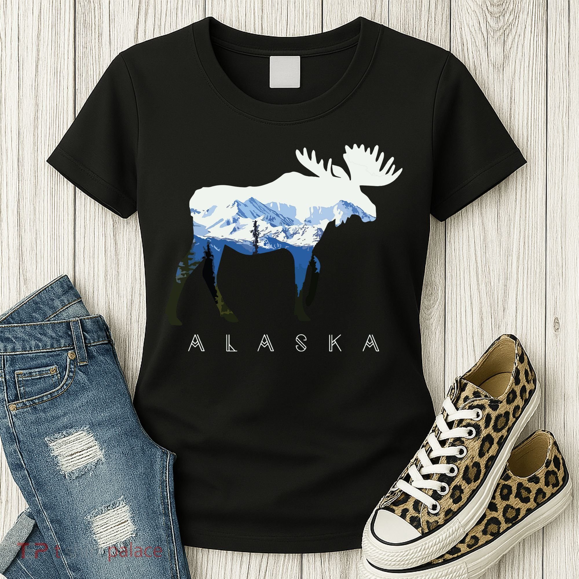 Alaska Day Moose Snowy Mountain Women's T-Shirt