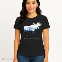 Alaska Day Moose Snowy Mountain Women's T-Shirt thumb 4