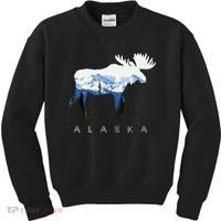 Alaska Day Moose Snowy Mountain Kids Sweatshirt thumb 0