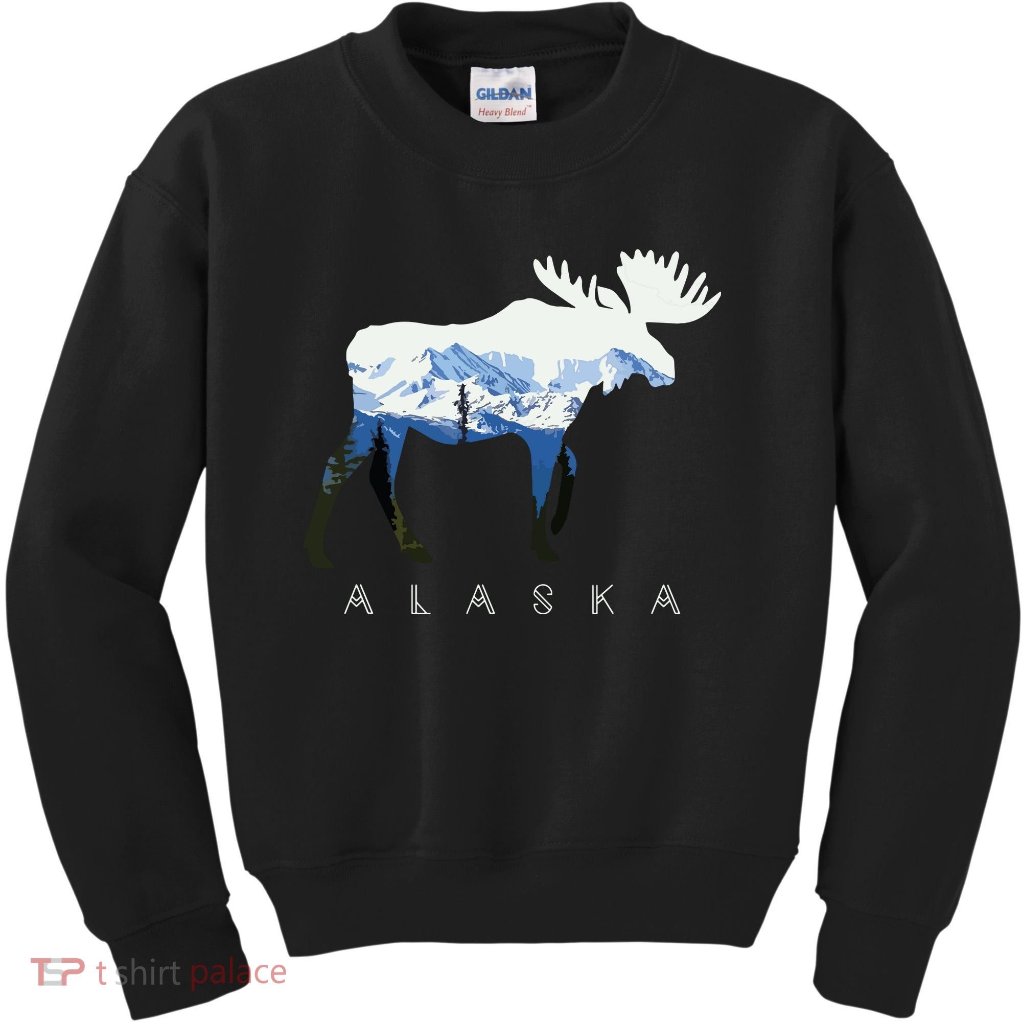 Alaska Day Moose Snowy Mountain Kids Sweatshirt