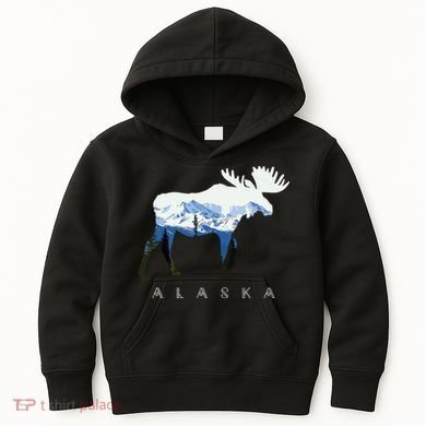 Alaska Day Moose Snowy Mountain Kids Hoodie