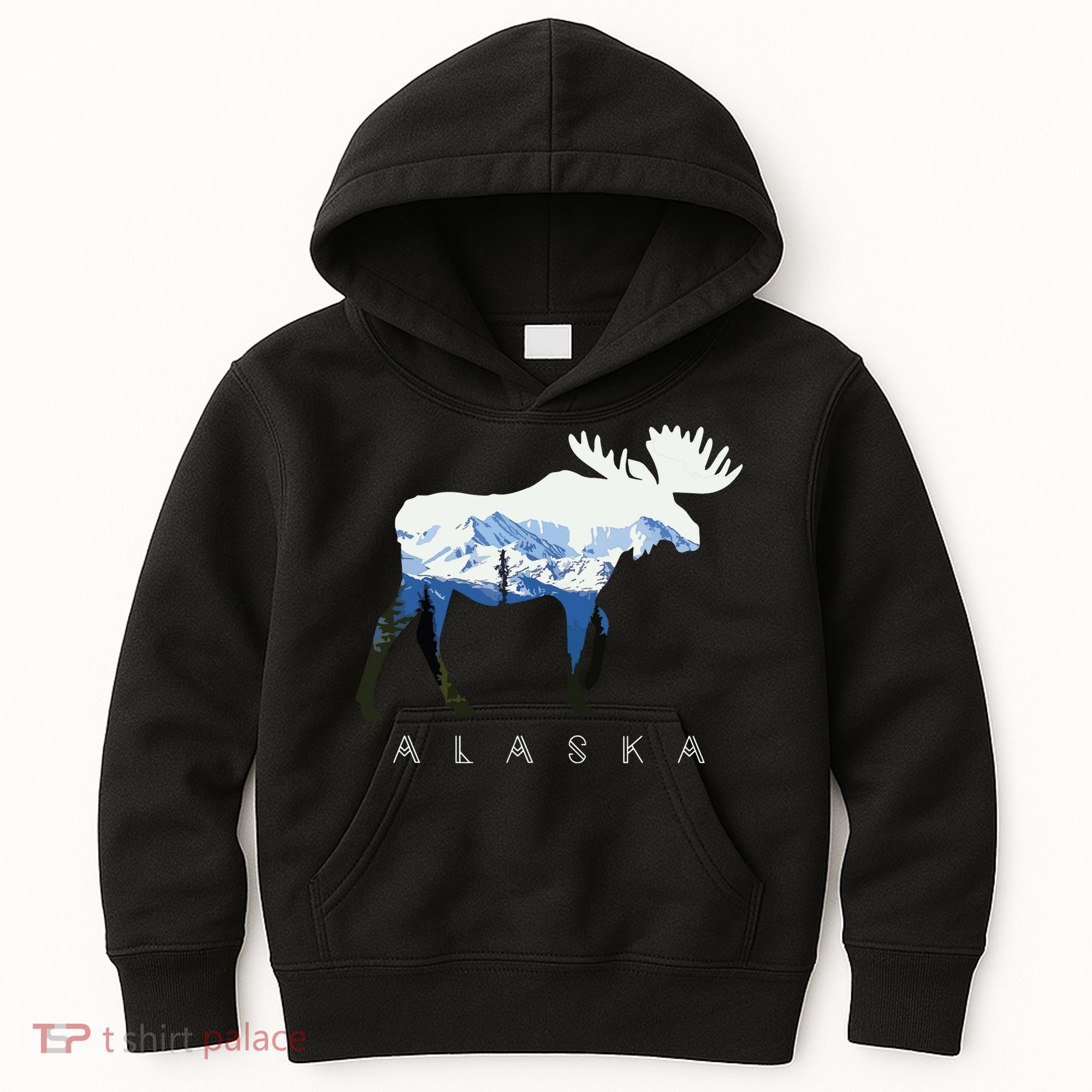 Alaska Day Moose Snowy Mountain Kids Hoodie