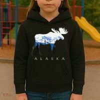 Alaska Day Moose Snowy Mountain Kids Hoodie thumb 3