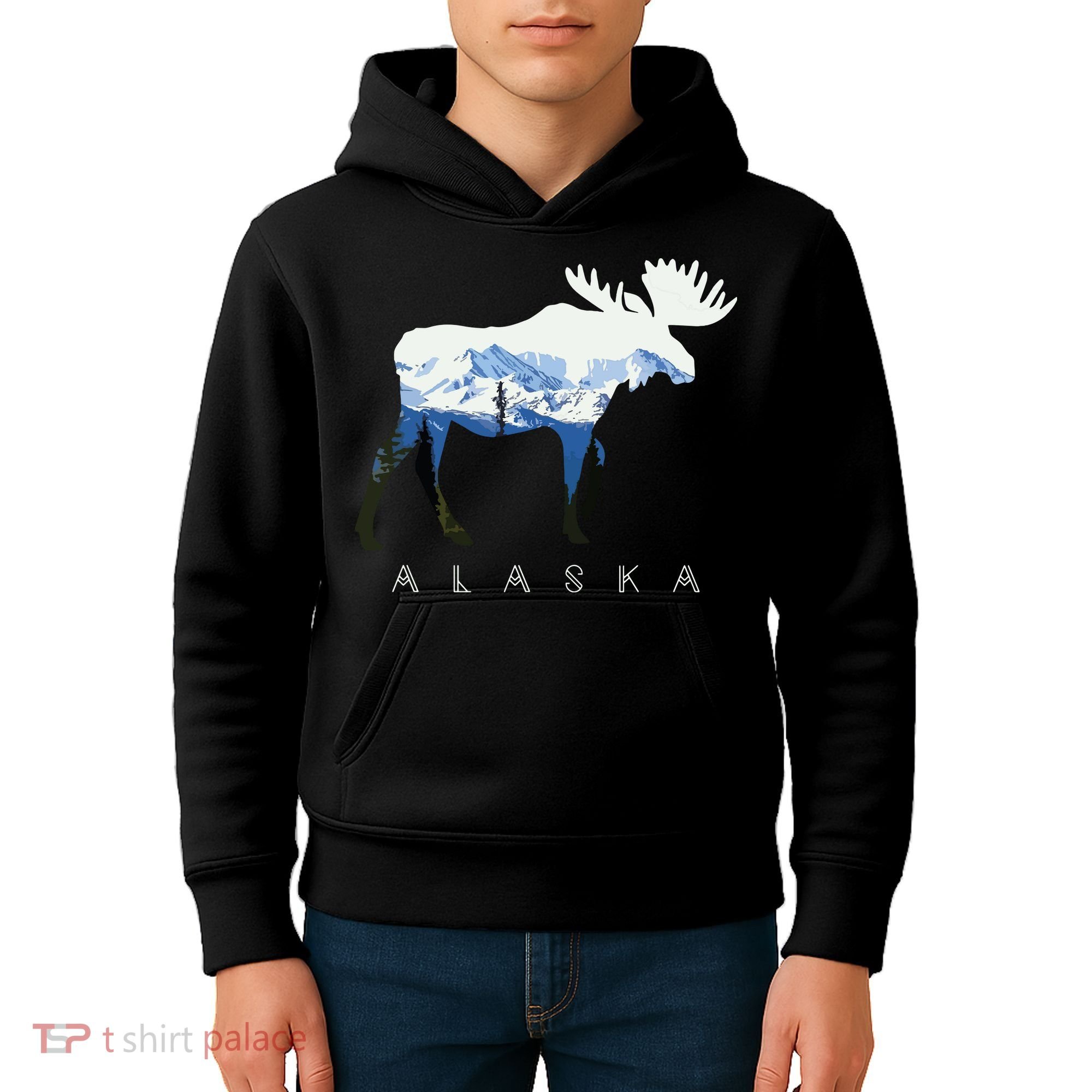 Alaska Day Moose Snowy Mountain Kids Hoodie
