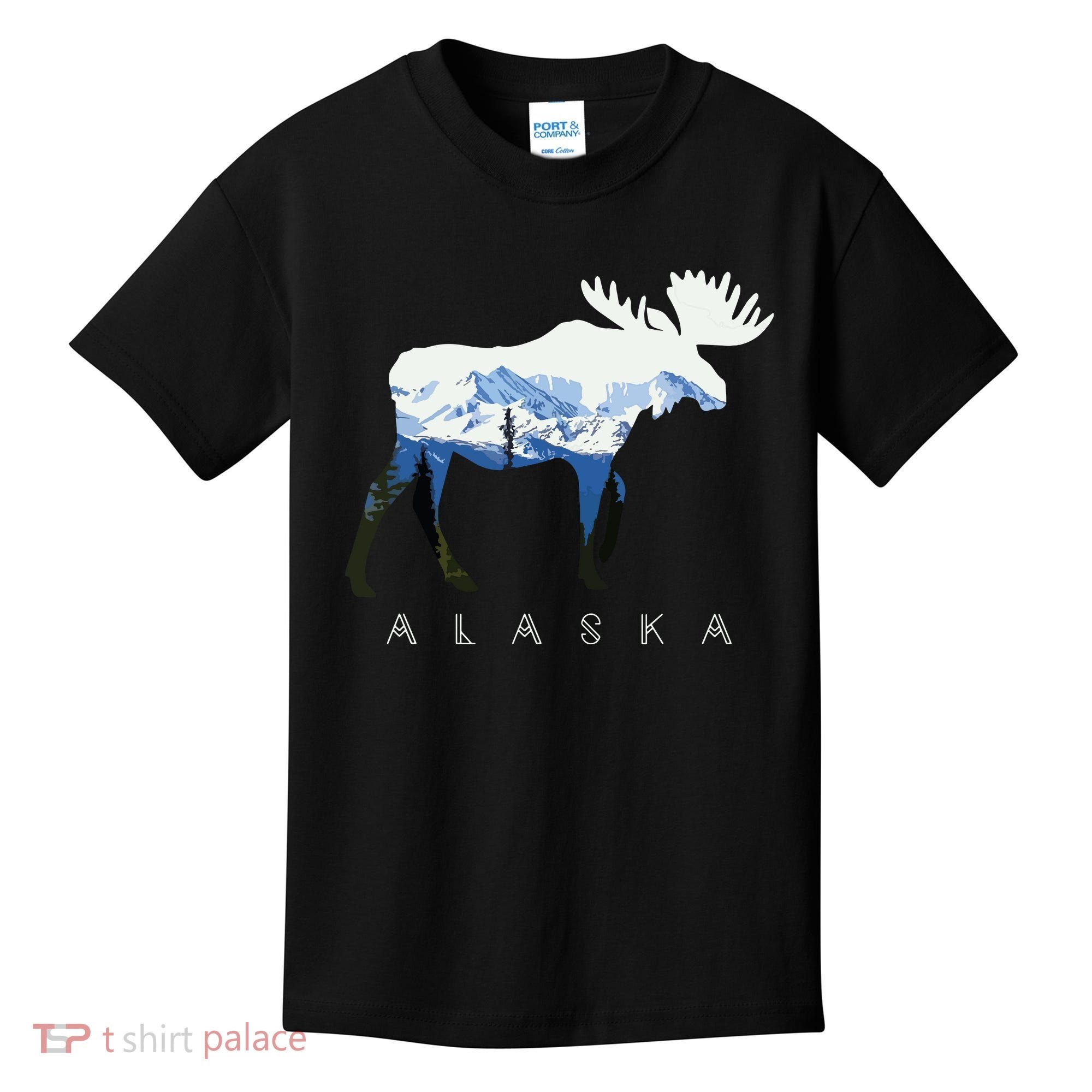 Alaska Day Moose Snowy Mountain Kids T-Shirt