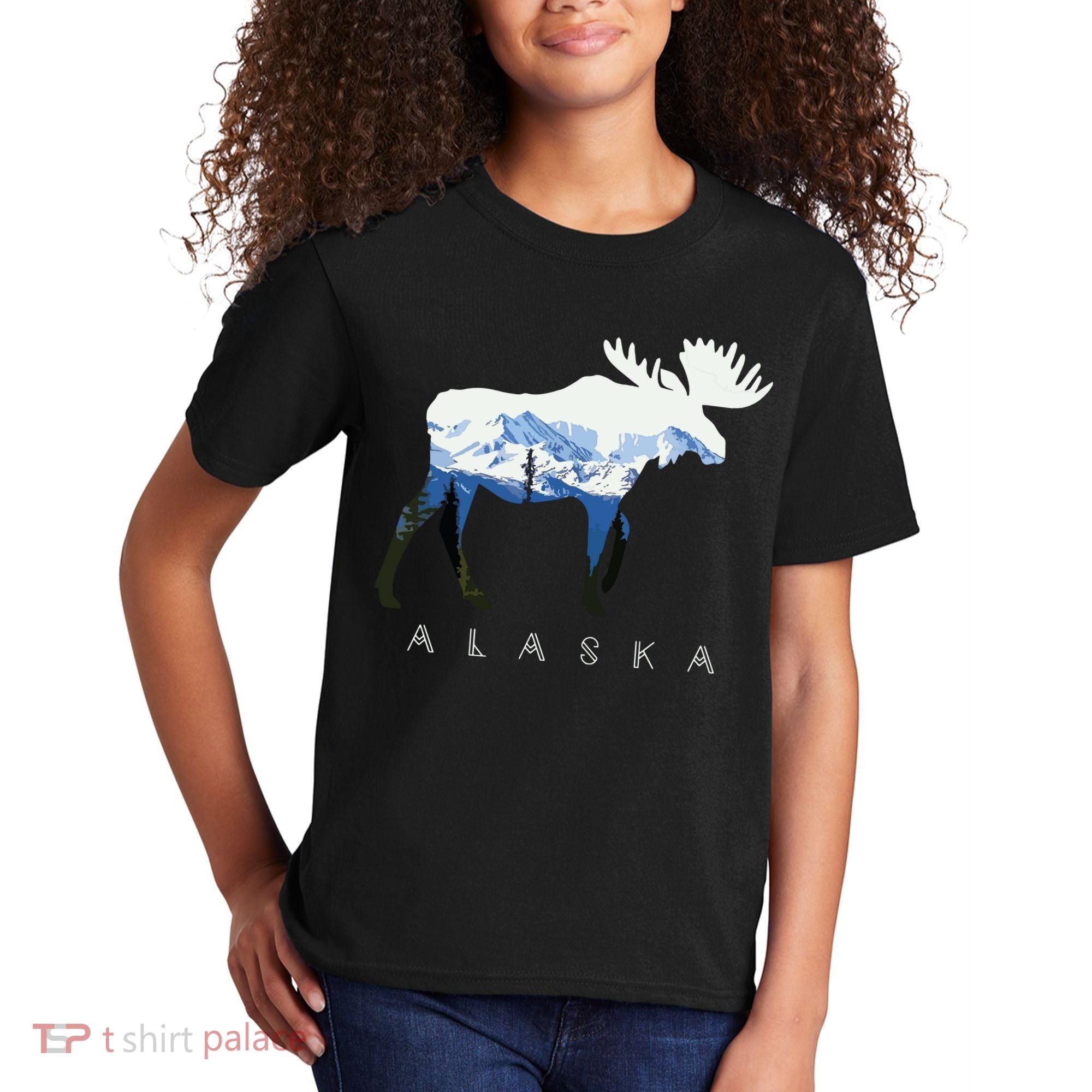 Alaska Day Moose Snowy Mountain Kids T-Shirt