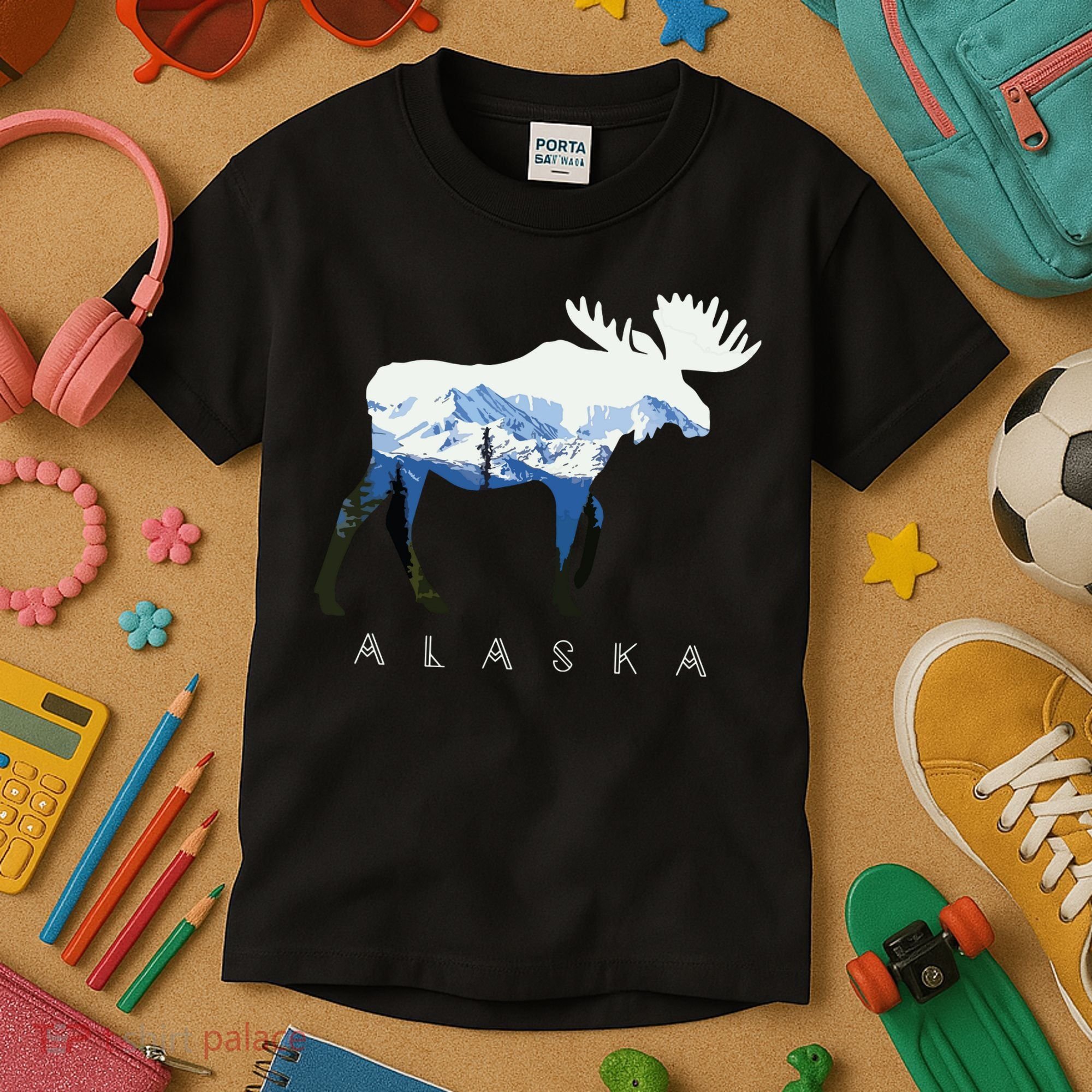 Alaska Day Moose Snowy Mountain Kids T-Shirt