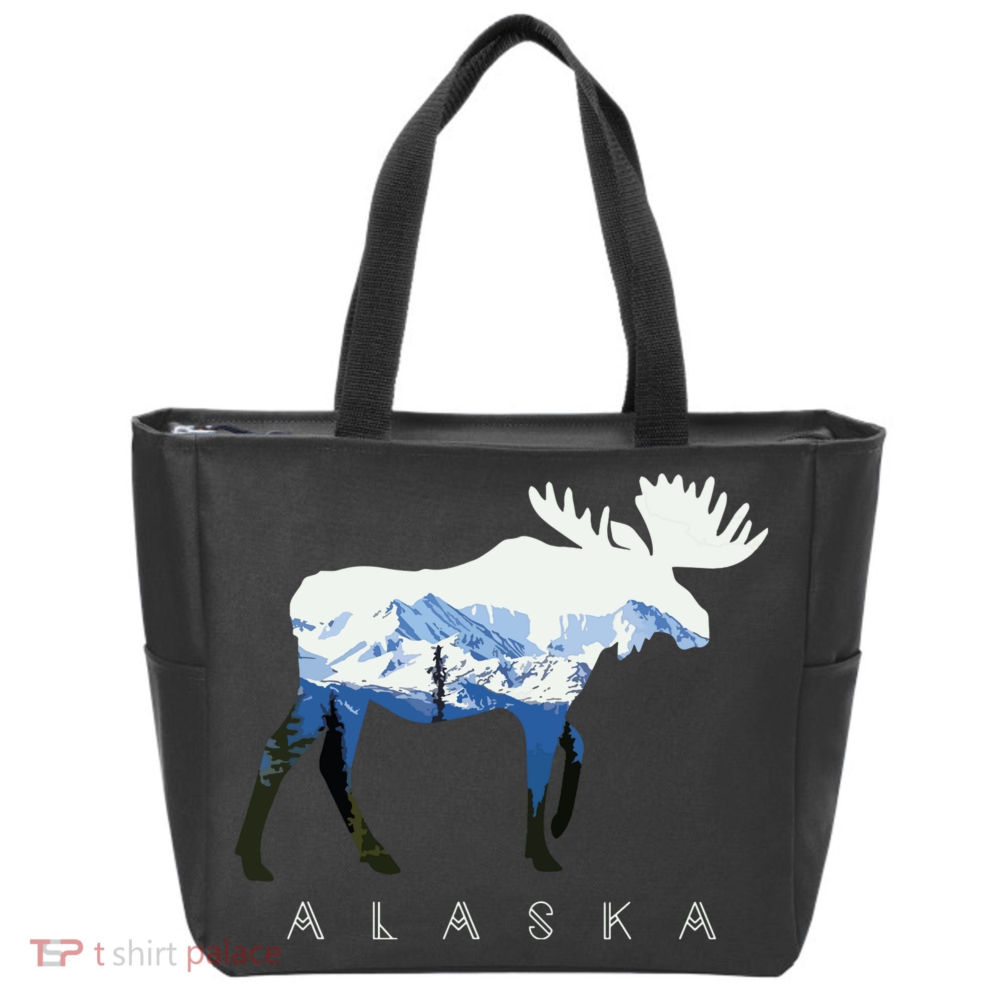 Alaska Day Moose Snowy Mountain Tote Bag