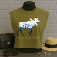 Alaska Day Moose Snowy Mountain Garment-Dyed Women's Muscle Tee thumb 3