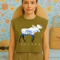 Alaska Day Moose Snowy Mountain Garment-Dyed Women's Muscle Tee thumb 4