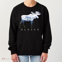 Alaska Day Moose Snowy Mountain Cute Gift Alaskan Tourist Gift Women's Sweatshirt thumb 0