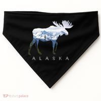 Alaska Day Moose Snowy Mountain Cute Gift Alaskan Tourist Gift USA-Made Doggie Bandana thumb 0