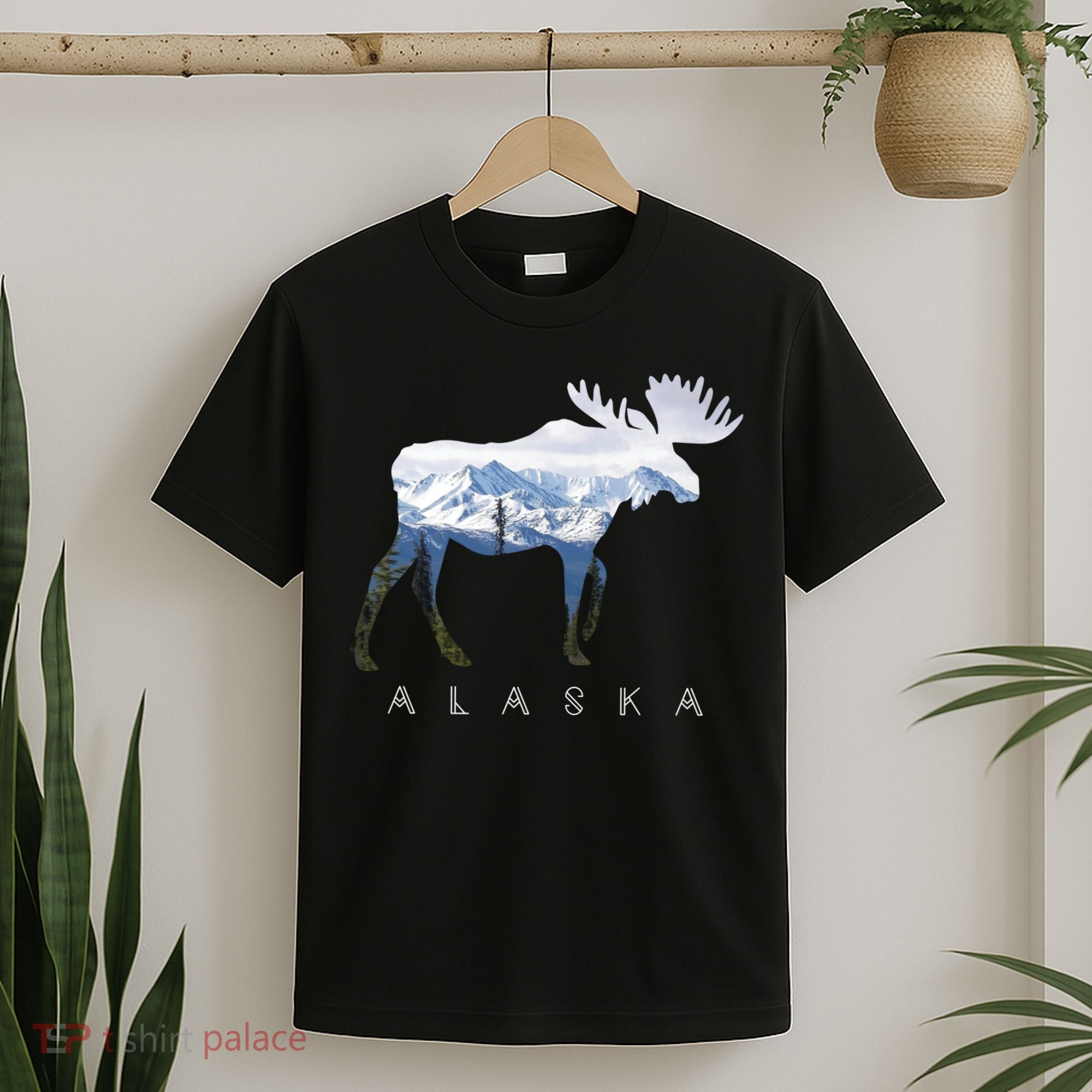 Alaska Day Moose Snowy Mountain Cute Gift Alaskan Tourist Gift T-Shirt