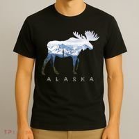 Alaska Day Moose Snowy Mountain Cute Gift Alaskan Tourist Gift T-Shirt thumb 3