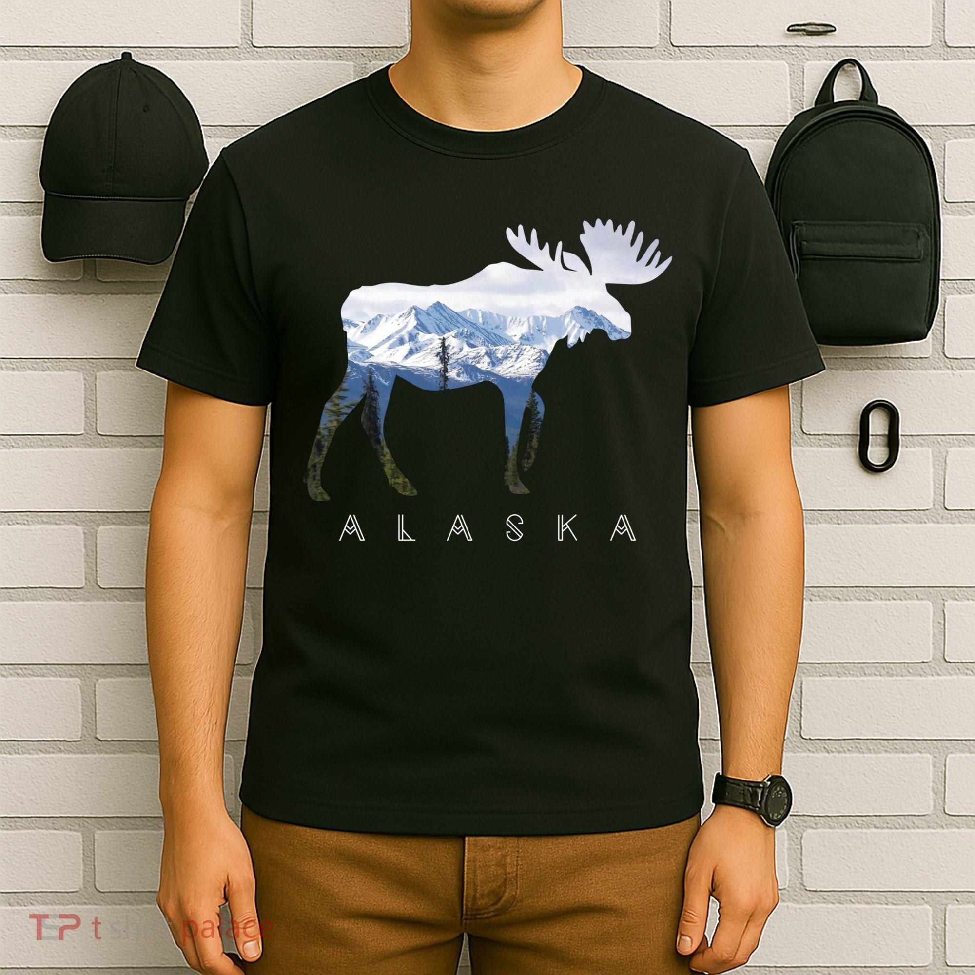 Alaska Day Moose Snowy Mountain Cute Gift Alaskan Tourist Gift T-Shirt