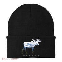 Alaska Day Moose Snowy Mountain Cute Gift Alaskan Tourist Gift Beanie thumb 0