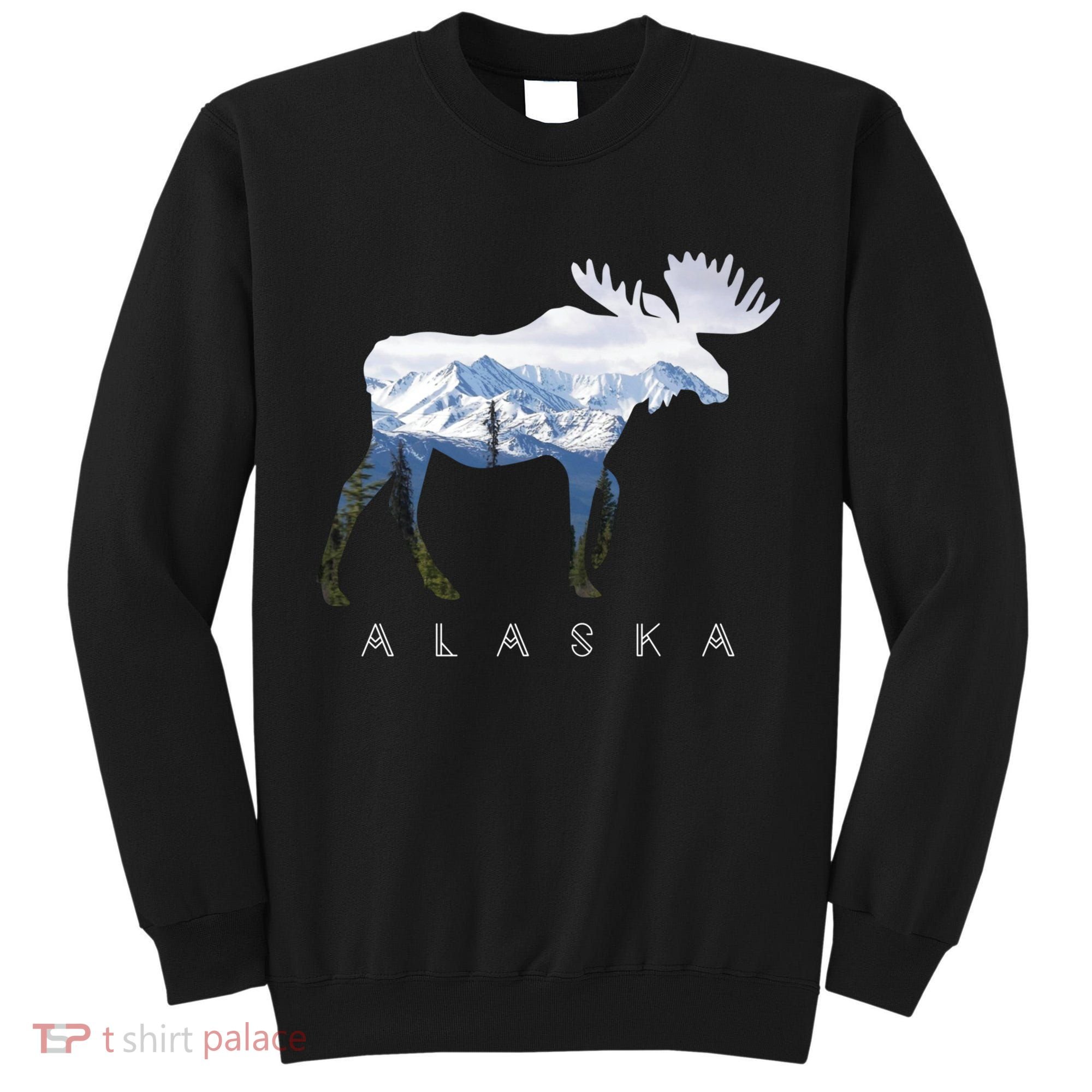 Alaska Day Moose Snowy Mountain Cute Gift Alaskan Tourist Gift Tall Sweatshirt