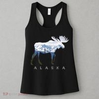 Alaska Day Moose Snowy Mountain Cute Gift Alaskan Tourist Gift Women's Tank Top thumb 3