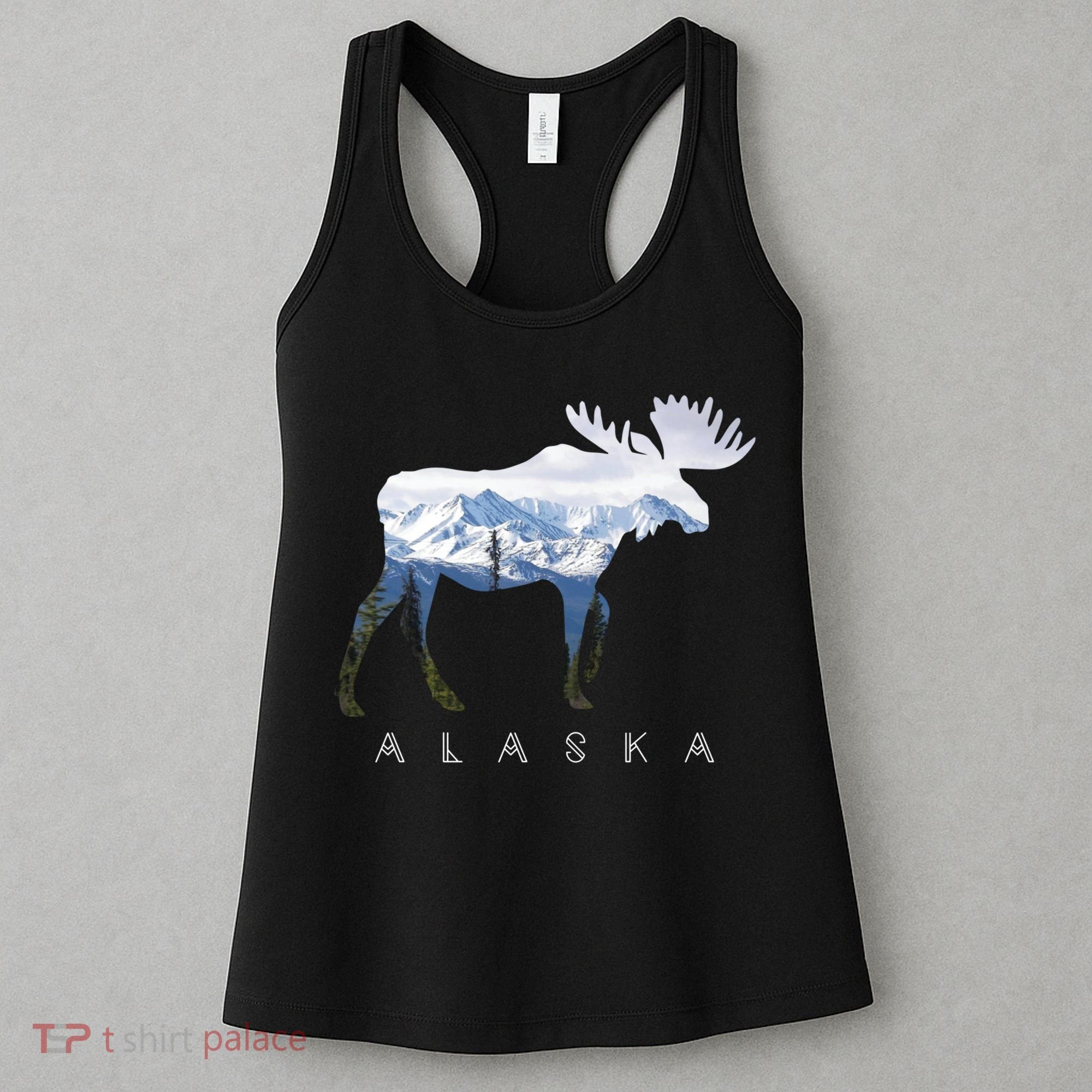 Alaska Day Moose Snowy Mountain Cute Gift Alaskan Tourist Gift Women's Tank Top