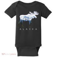 Alaska Day Moose Snowy Mountain Cute Gift Alaskan Tourist Gift Baby Bodysuit thumb 0
