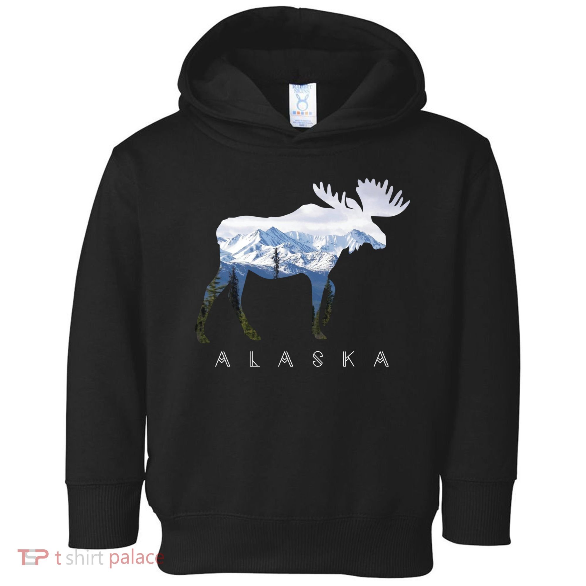 Alaska Day Moose Snowy Mountain Cute Gift Alaskan Tourist Gift Toddler Hoodie