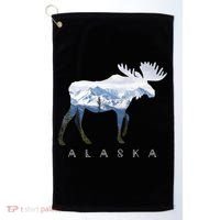 Alaska Day Moose Snowy Mountain Cute Gift Alaskan Tourist Gift Golf Towel thumb 0