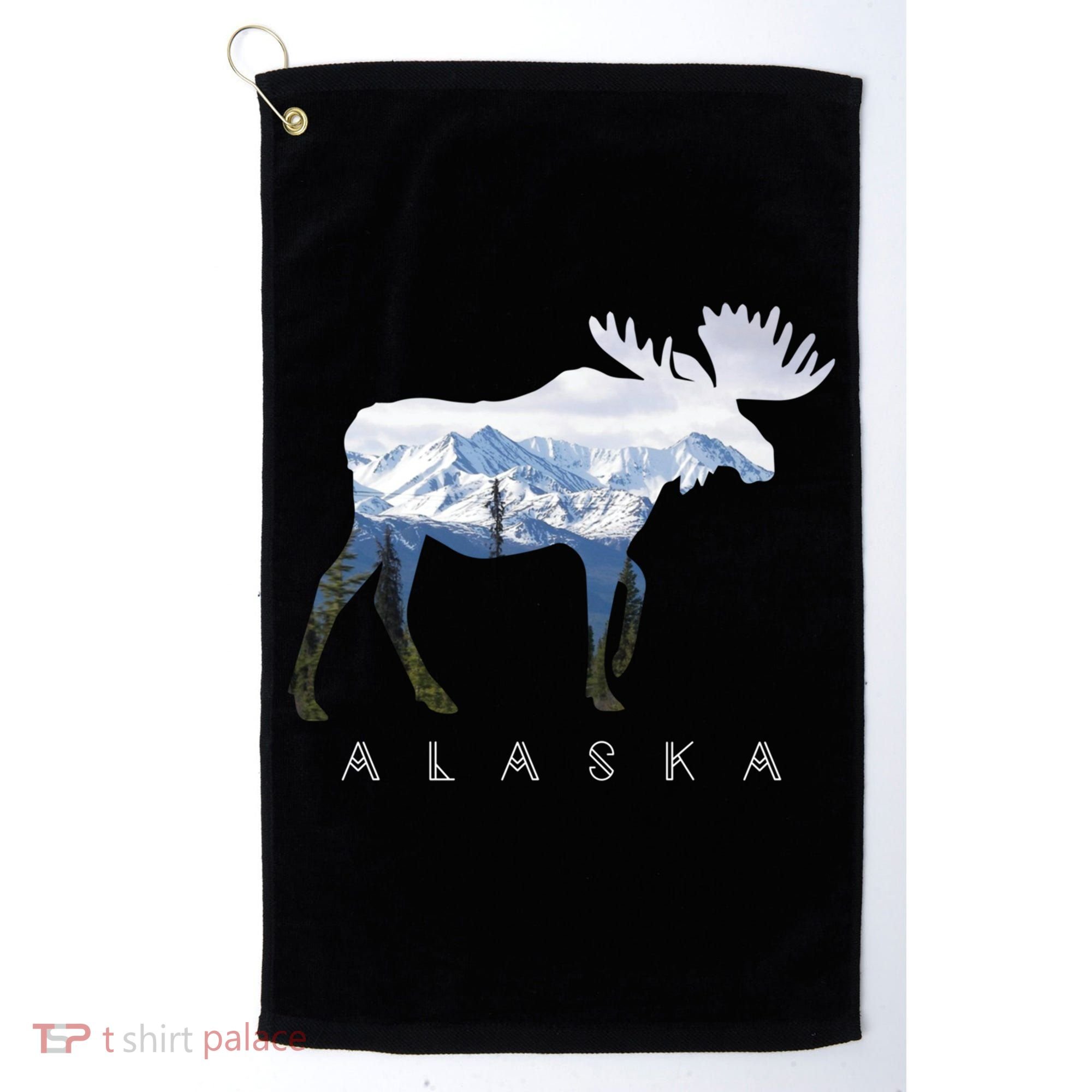 Alaska Day Moose Snowy Mountain Cute Gift Alaskan Tourist Gift Golf Towel