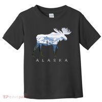 Alaska Day Moose Snowy Mountain Cute Gift Alaskan Tourist Gift Toddler T-Shirt thumb 0