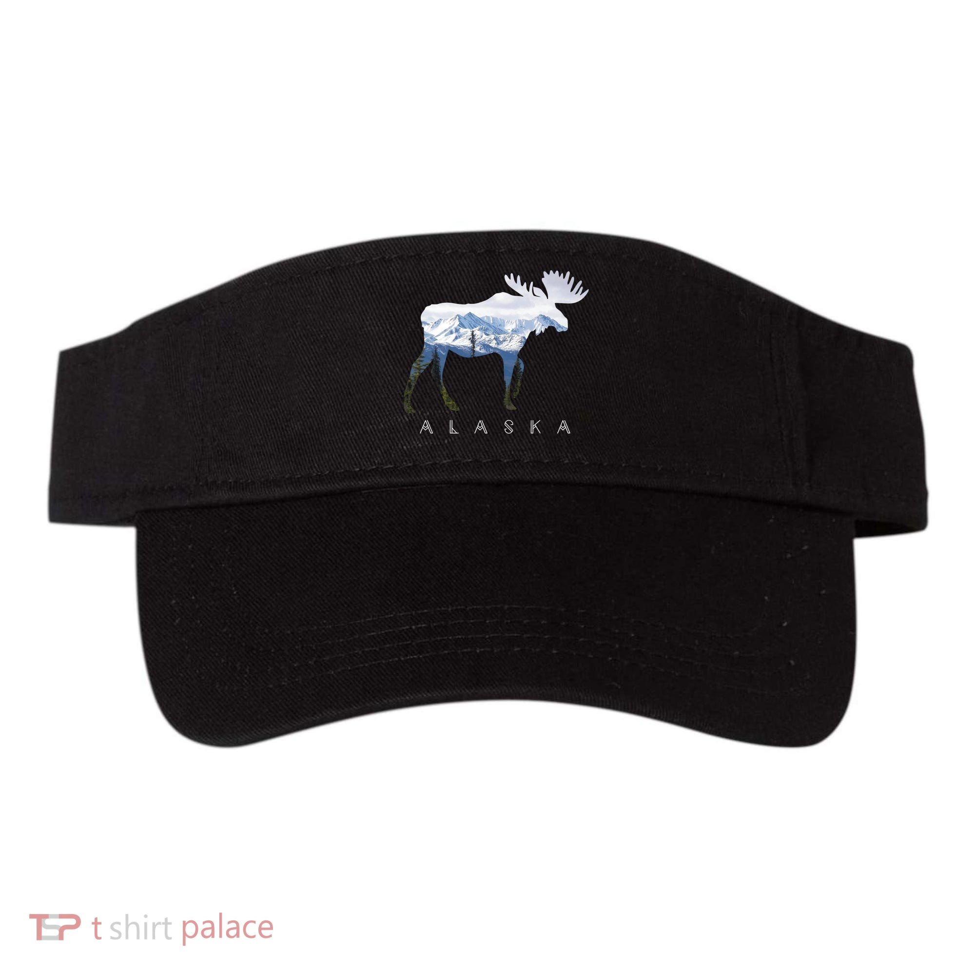 Alaska Day Moose Snowy Mountain Cute Gift Alaskan Tourist Gift Visor