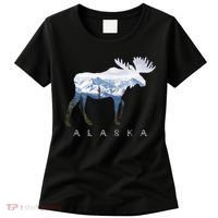 Alaska Day Moose Snowy Mountain Cute Gift Alaskan Tourist Gift Women's T-Shirt thumb 0
