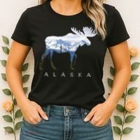 Alaska Day Moose Snowy Mountain Cute Gift Alaskan Tourist Gift Women's T-Shirt thumb 2