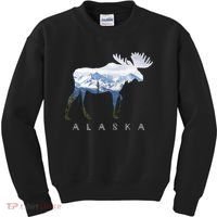 Alaska Day Moose Snowy Mountain Cute Gift Alaskan Tourist Gift Kids Sweatshirt thumb 0
