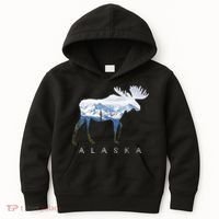 Alaska Day Moose Snowy Mountain Cute Gift Alaskan Tourist Gift Kids Hoodie thumb 0
