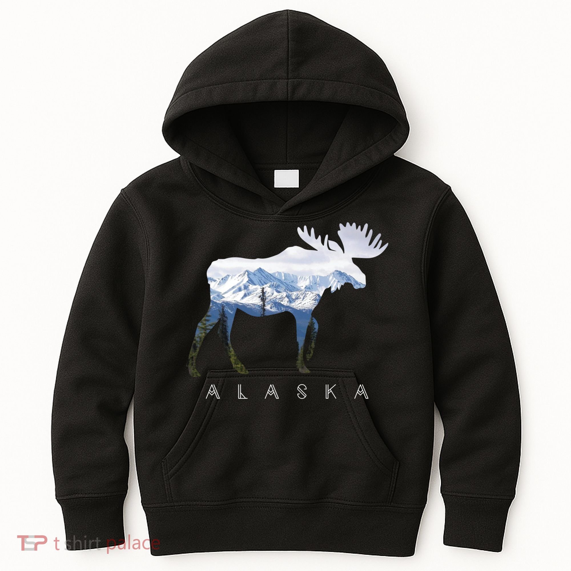 Alaska Day Moose Snowy Mountain Cute Gift Alaskan Tourist Gift Kids Hoodie