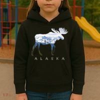 Alaska Day Moose Snowy Mountain Cute Gift Alaskan Tourist Gift Kids Hoodie thumb 3