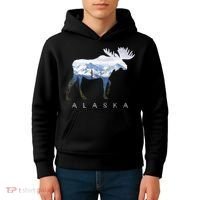 Alaska Day Moose Snowy Mountain Cute Gift Alaskan Tourist Gift Kids Hoodie thumb 4
