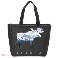 Alaska Day Moose Snowy Mountain Cute Gift Alaskan Tourist Gift Tote Bag thumb 0