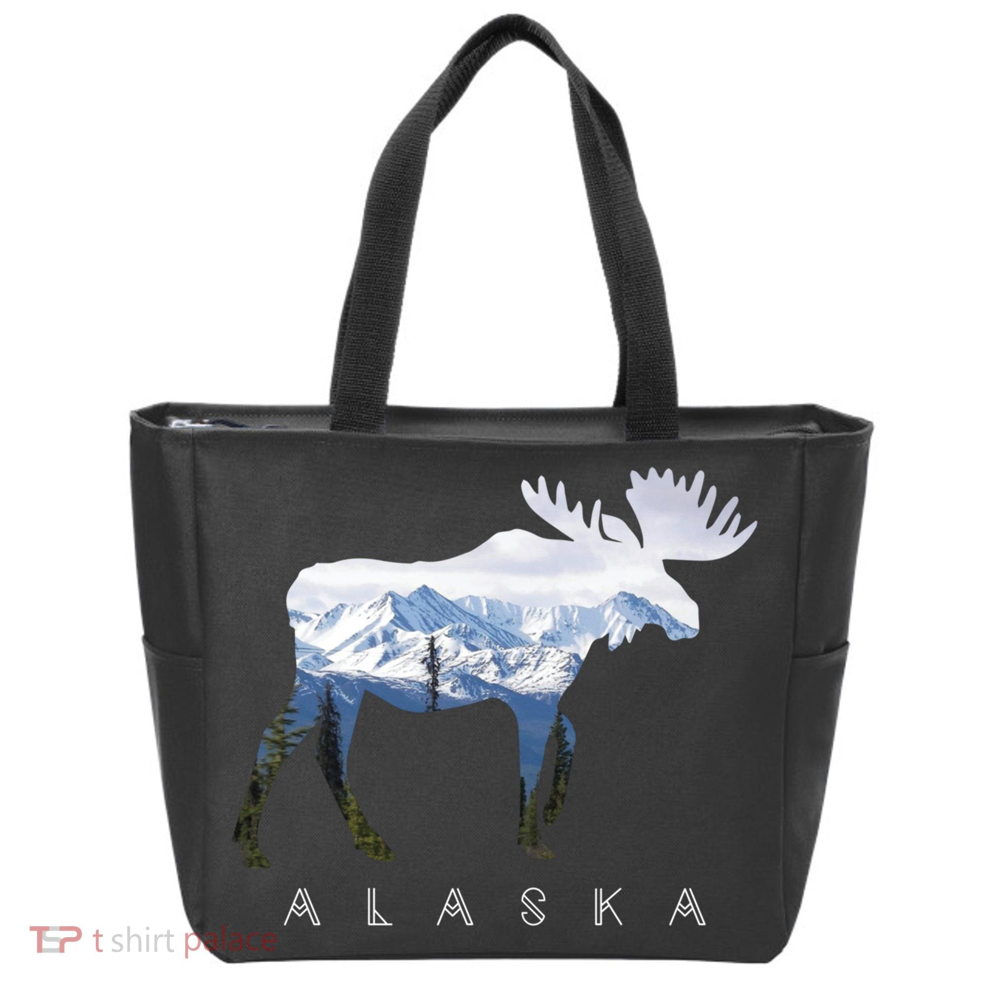 Alaska Day Moose Snowy Mountain Cute Gift Alaskan Tourist Gift Tote Bag