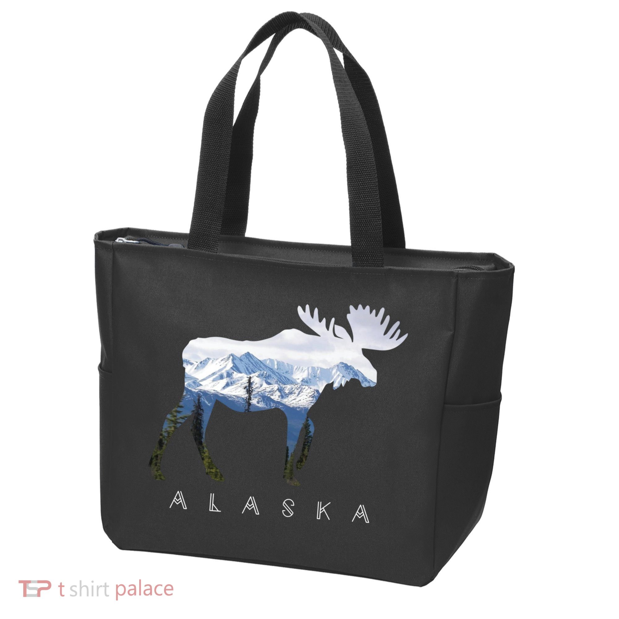 Alaska Day Moose Snowy Mountain Cute Gift Alaskan Tourist Gift Tote Bag