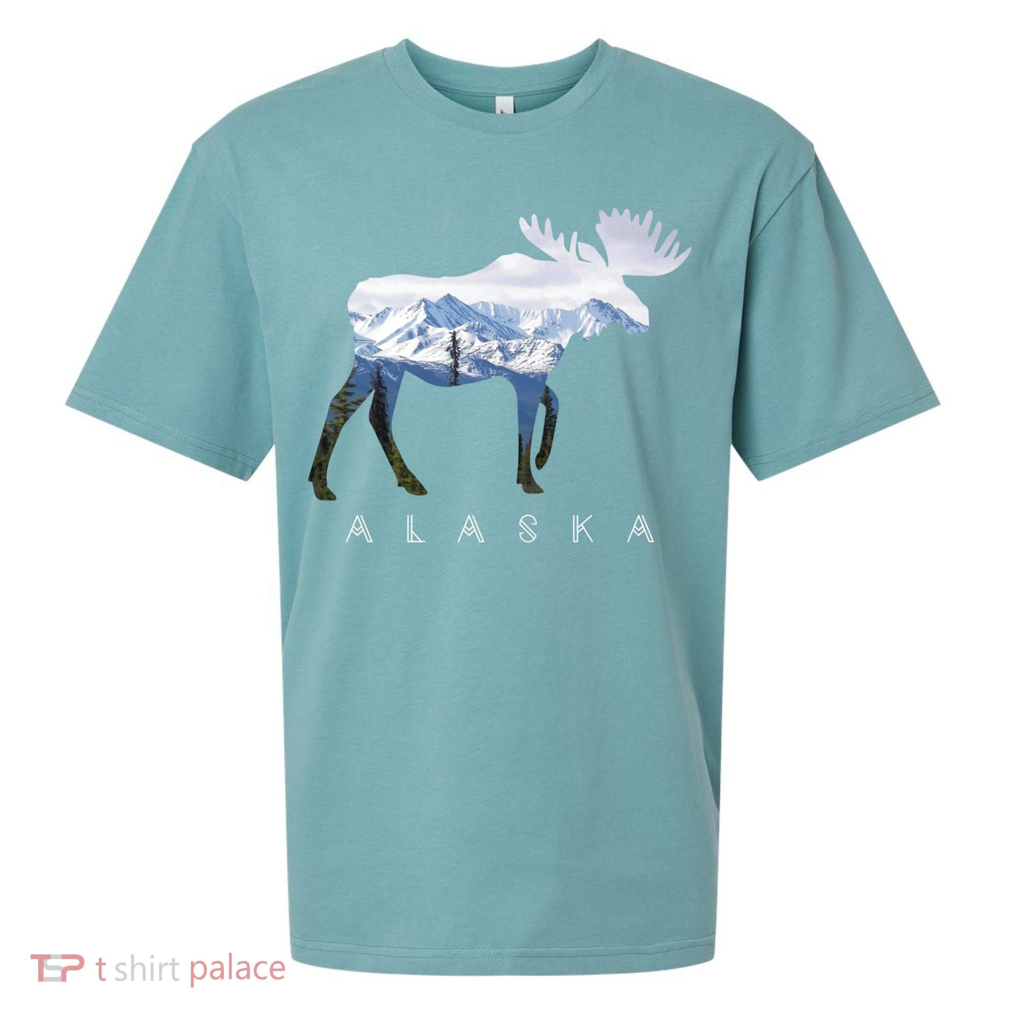 Alaska Day Moose Snowy Mountain Cute Gift Alaskan Tourist Gift Sueded Cloud Jersey T-Shirt
