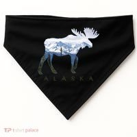 Alaska Day Moose Snowy Mountain Alaskan Tourist USA-Made Doggie Bandana thumb 0
