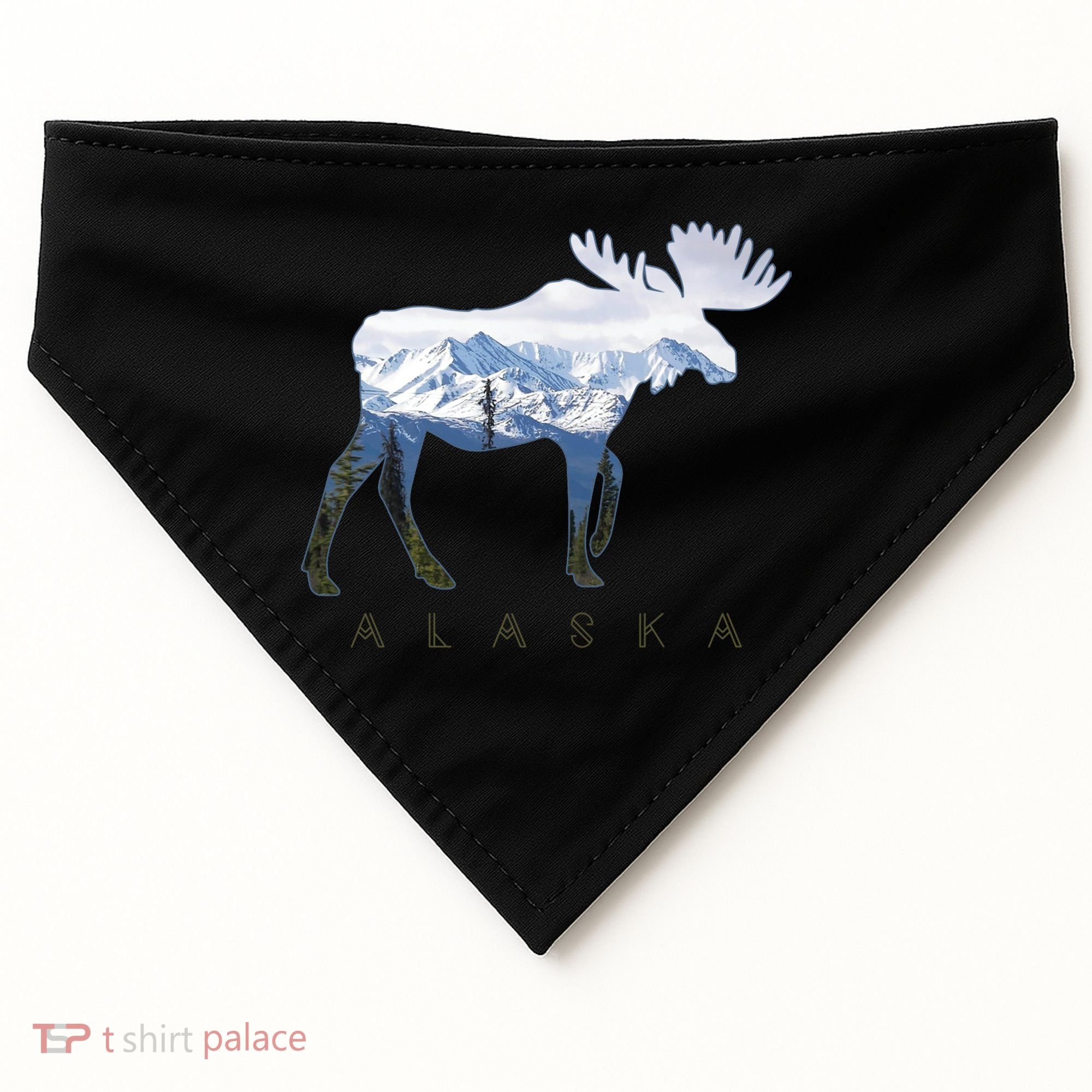 Alaska Day Moose Snowy Mountain Alaskan Tourist USA-Made Doggie Bandana