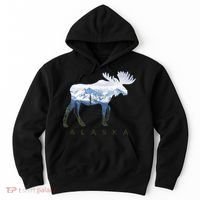 Alaska Day Moose Snowy Mountain Alaskan Tourist Hoodie thumb 0