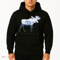 Alaska Day Moose Snowy Mountain Alaskan Tourist Hoodie thumb 2