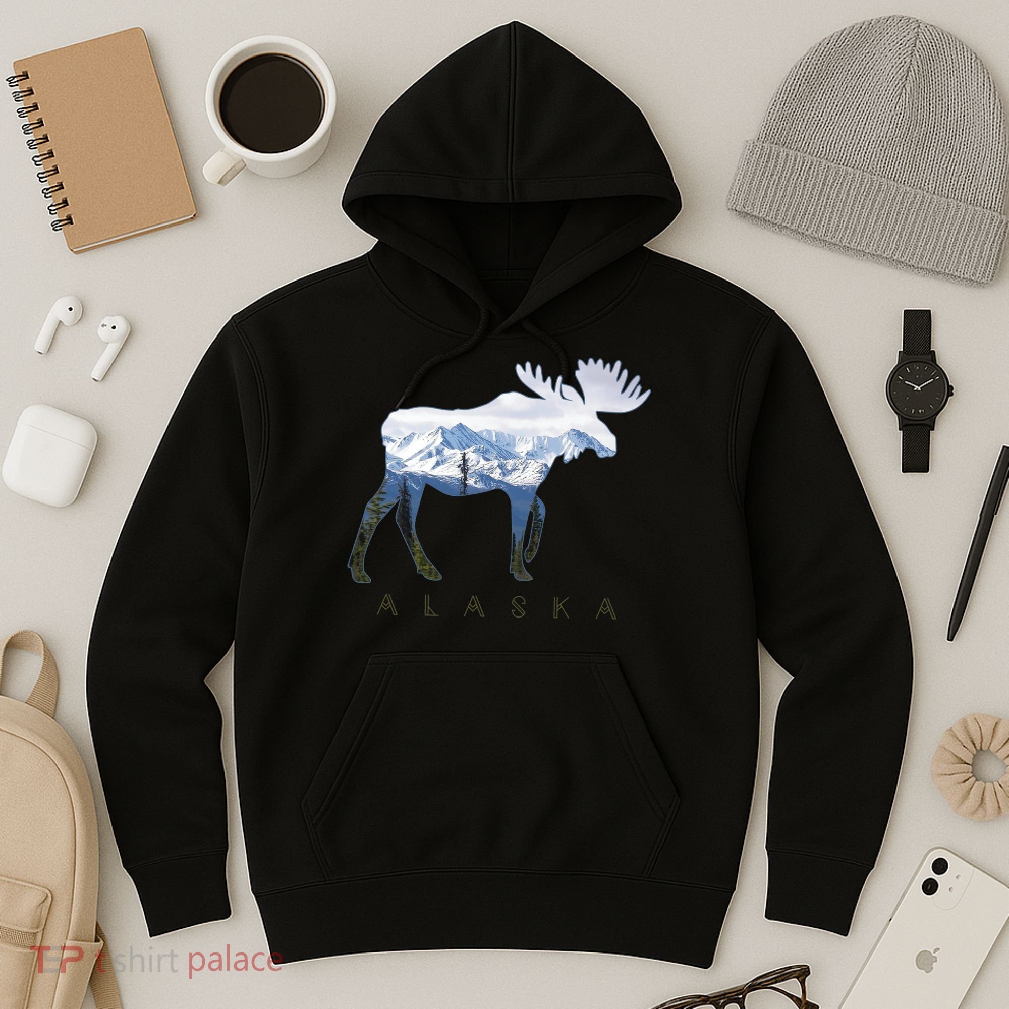 Alaska Day Moose Snowy Mountain Alaskan Tourist Hoodie