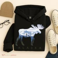 Alaska Day Moose Snowy Mountain Alaskan Tourist Hoodie thumb 4