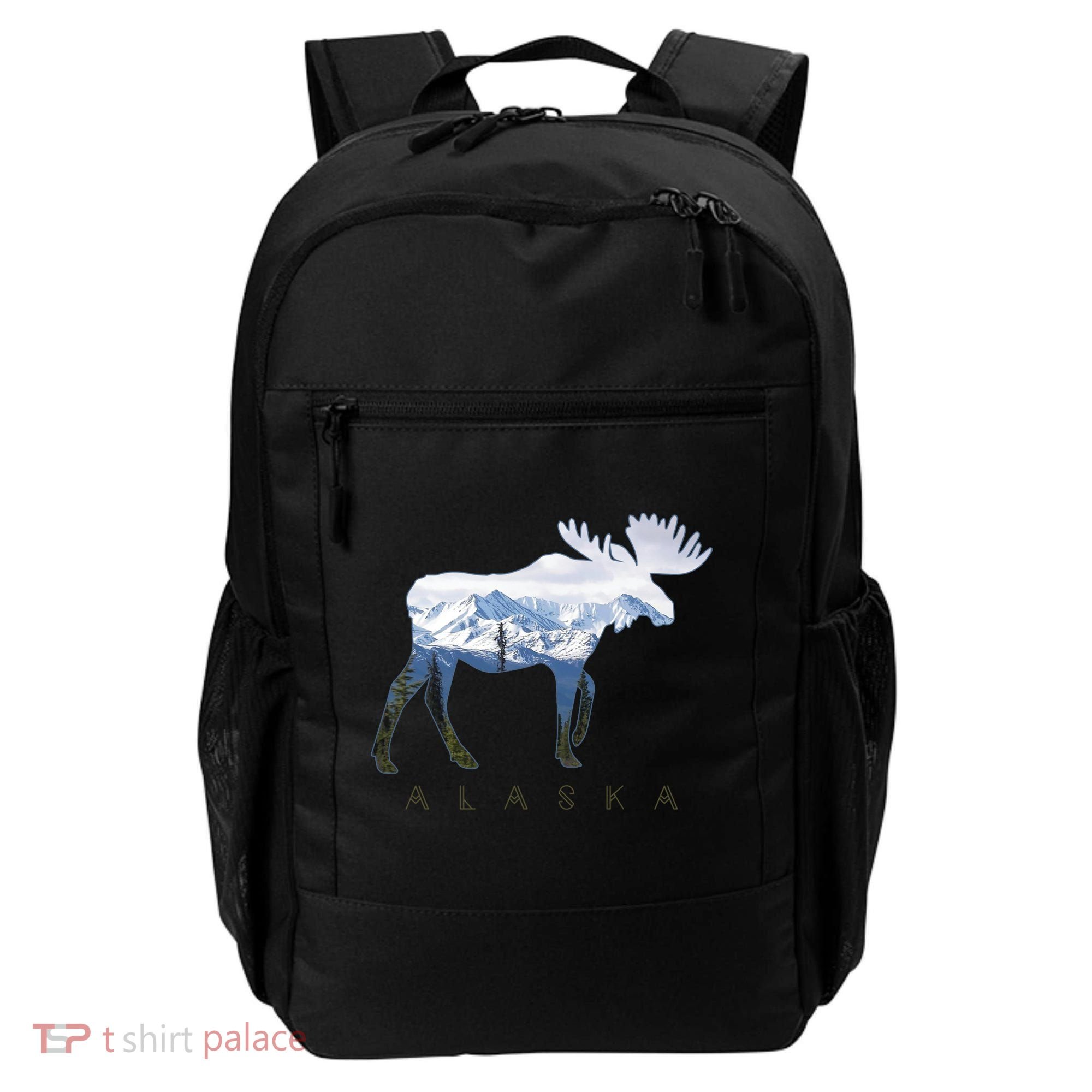 Alaska Day Moose Snowy Mountain Alaskan Tourist Backpack