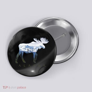 Alaska Day Moose Snowy Mountain Alaskan Tourist Button