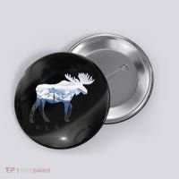 Alaska Day Moose Snowy Mountain Alaskan Tourist Button thumb 0