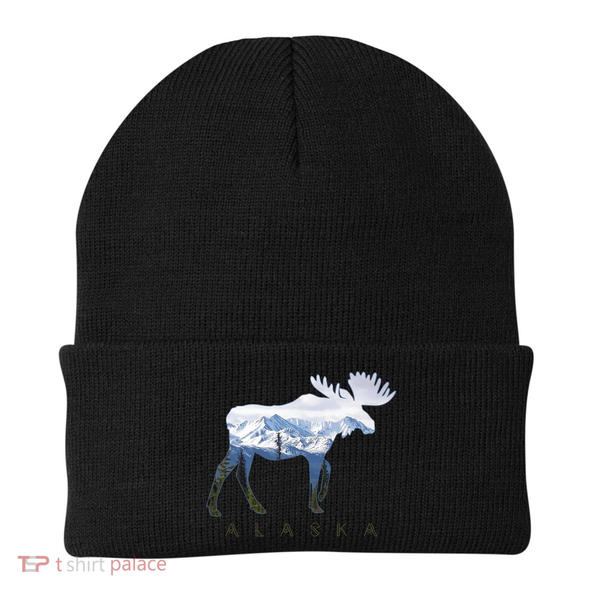Alaska Day Moose Snowy Mountain Alaskan Tourist Beanie